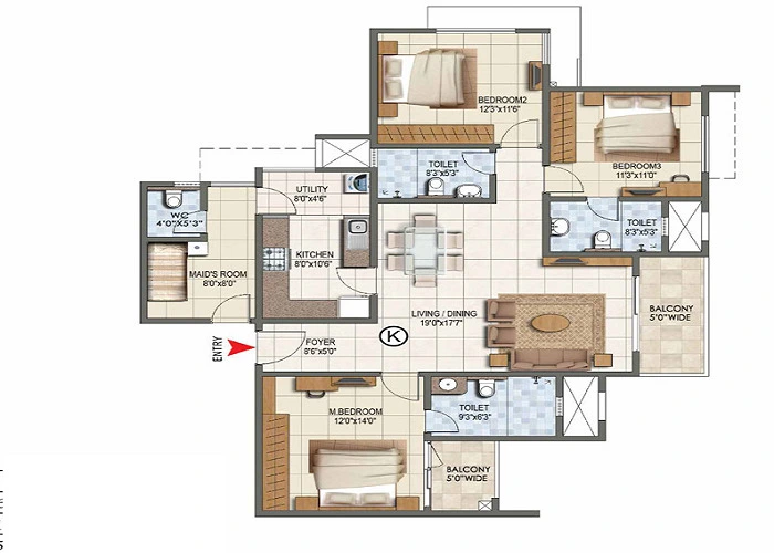 3 BHK, 1,516 - 1,992 sq.ft. floor plan at Prestige Kollur