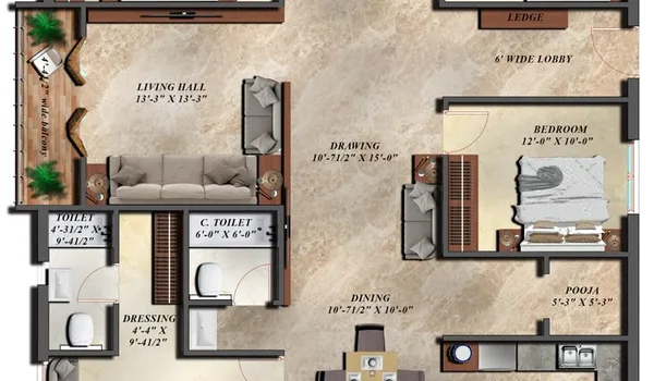 4 BHK, 2,420 - 3,013 sq.ft. floor plan at Prestige Kollur